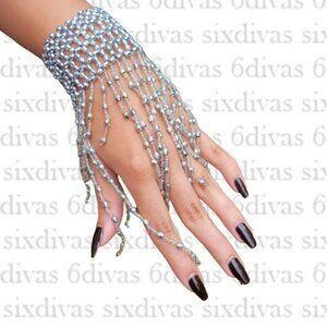 Wrist Bracelet Silver Arm Cuff Stretchy Wrist Bracelet- Belly Dance or Parties